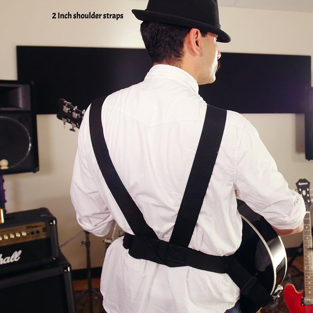 rear view of a double guitar strap with a Gretsch guitar