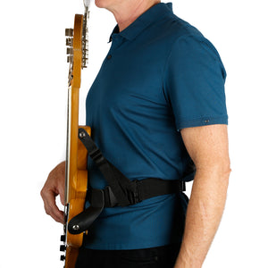 waist guitar strap with leash strap attached to top strap button to avoiding forward guitar lean on fender bass