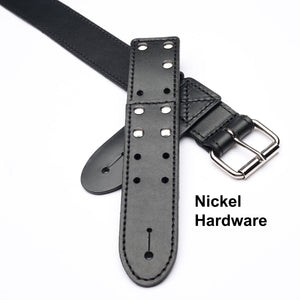black leather waist guitar strap with nickel hardware
