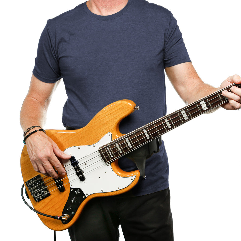 front view of fender jazz bass on a go around the waist guitar strap