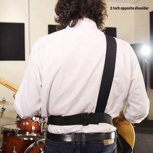 sling strap guitar strap on right shoulder of john at expo studios