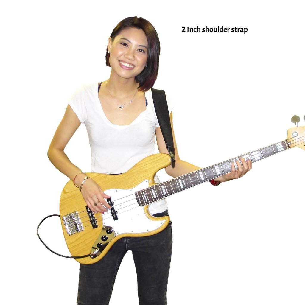 Allison playing bass with a 2" sling strap bass strap