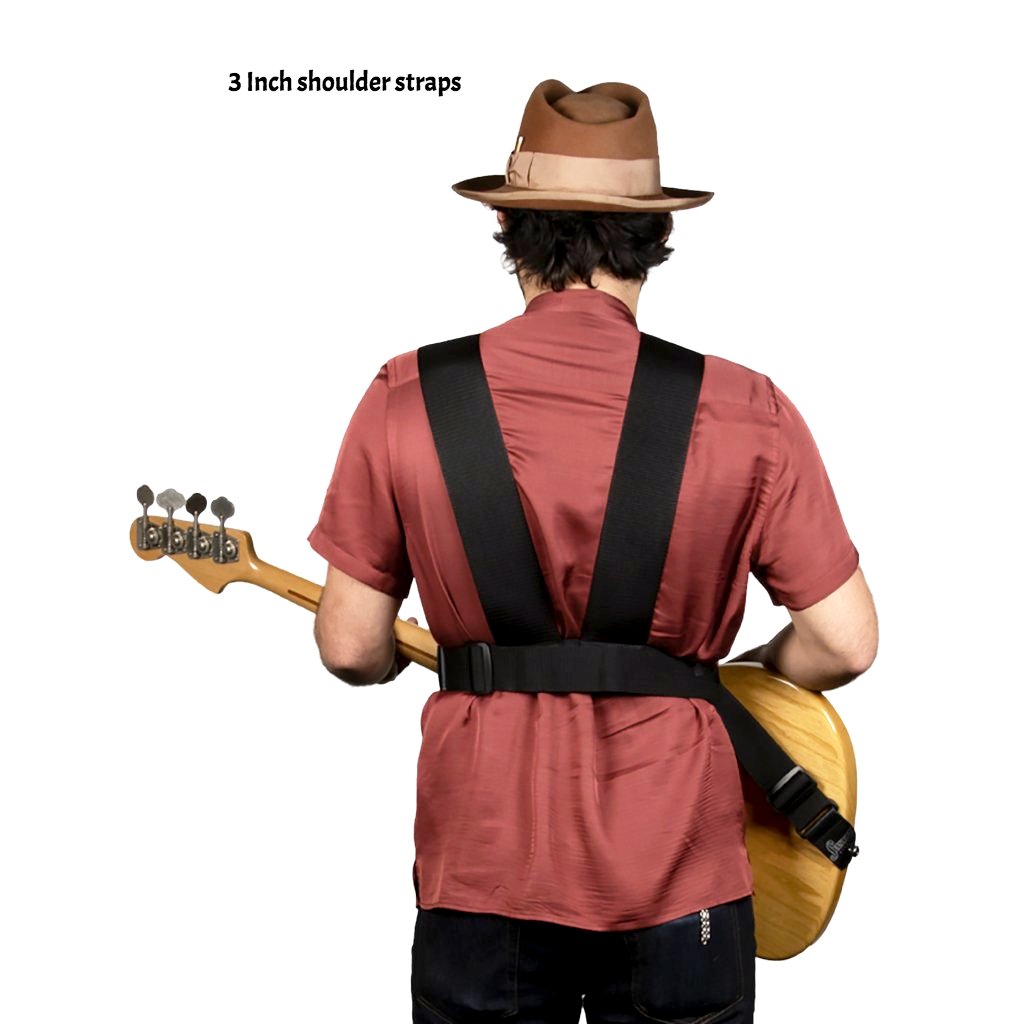 back of double bass guitar strap with 3 inch shoulder straps 