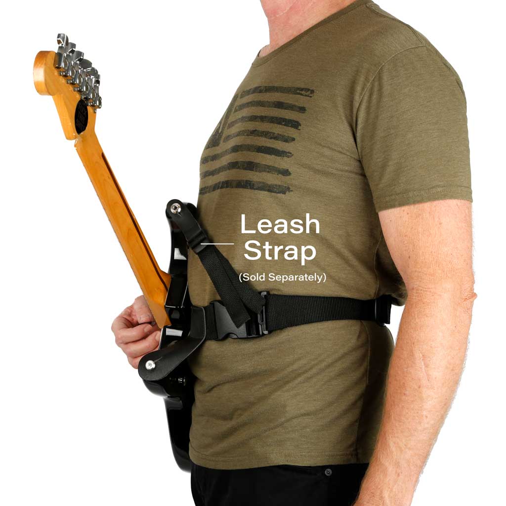 Fender stratocaster electric guitar with a waist guitar strap and leash strap