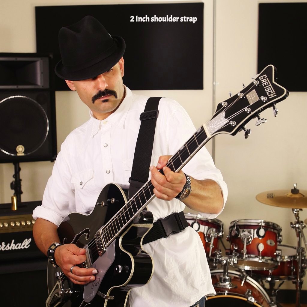 sling strap guitar strap on Elliot with Gretsch guitar