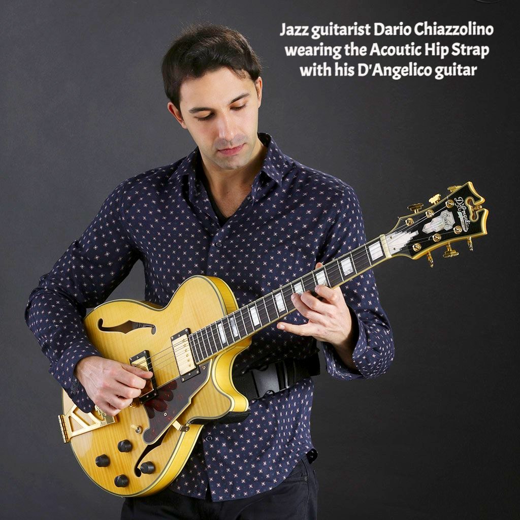 dario chiazzolino wearing the acoustic hip strap from slinger straps
